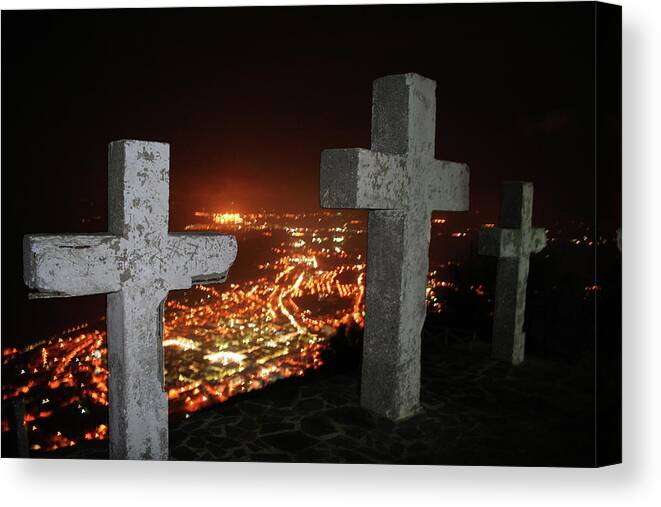 Crosses Canvas Print featuring the photograph Three Crosses by La Dolce Vita