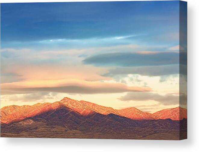 Oquirrh Mountians Canvas Print featuring the photograph Tooele County Mountains At Sunrise by Tracie Schiebel