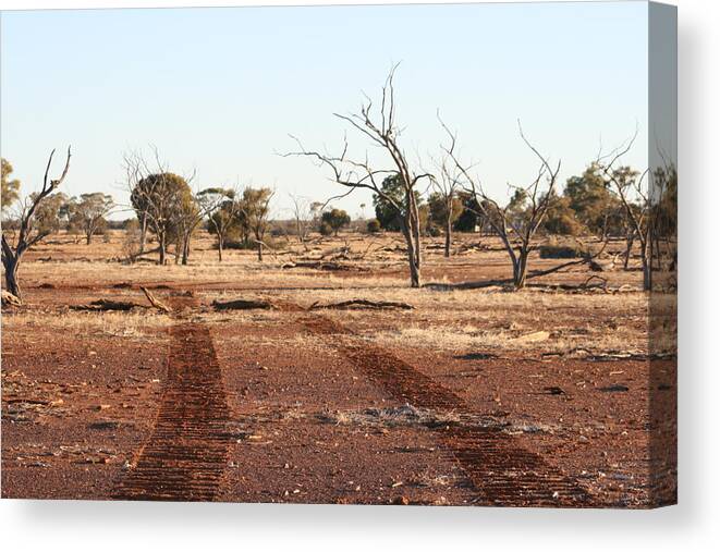 Landscape Canvas Print featuring the painting Tracks to Nowhere by Jan Lawnikanis
