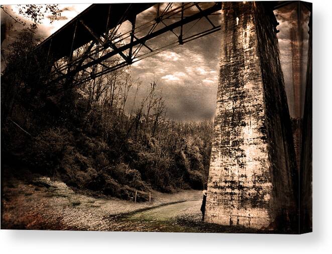 Bridge Canvas Print featuring the photograph Train Crossing by Gray Artus