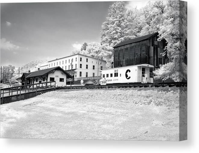 Train Depot Canvas Print featuring the photograph Train Depot by Mary Almond