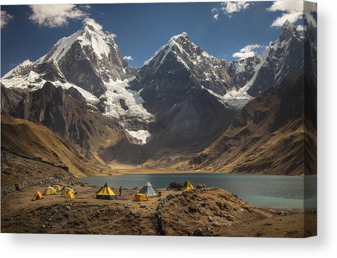 00498203 Canvas Print featuring the photograph Trekkers Camp Near Carhuacocha Lake by Colin Monteath