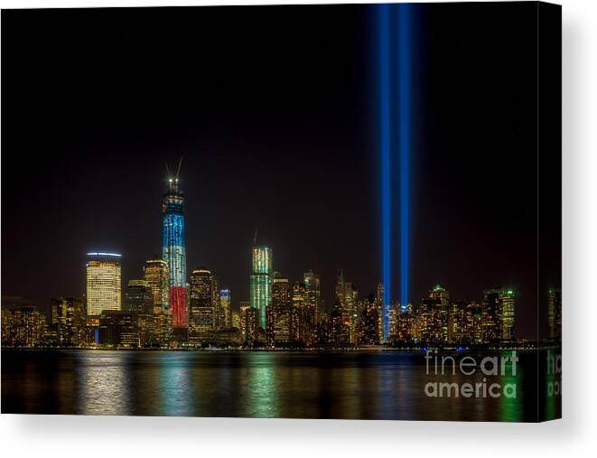 Clarence Holmes Canvas Print featuring the photograph Tribute in Light IX by Clarence Holmes