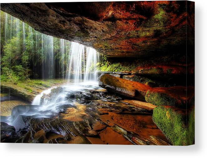Waterfall Canvas Print featuring the photograph Under the Ledge by Mark Lucey