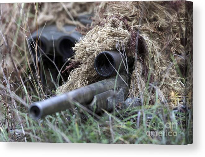 Bilateral Canvas Print featuring the photograph U.s. Marines Practice Stalking by Stocktrek Images