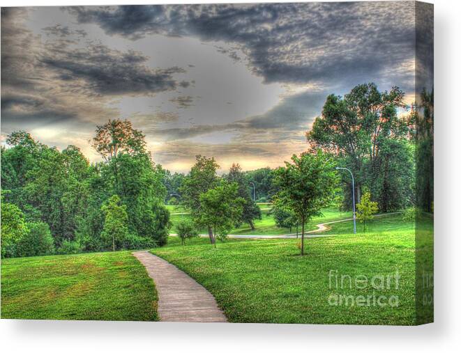 Hdr Canvas Print featuring the photograph Walkway in a Park by Jeremy Lankford