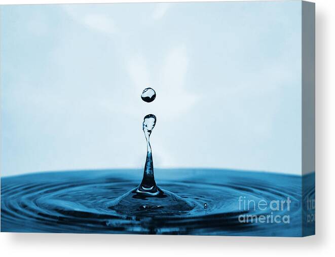 Water Canvas Print featuring the photograph Water Drop in Blue by Paul Topp