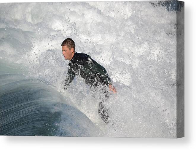 Surfer Canvas Print featuring the photograph Which Way Is Out by Fraida Gutovich