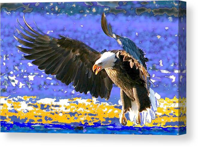 Bald Eagle Canvas Print featuring the digital art Wings on high by Carrie OBrien Sibley