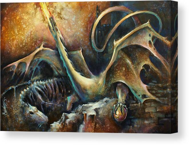 Fantasy Canvas Print featuring the painting ' Guardian ' by Michael Lang