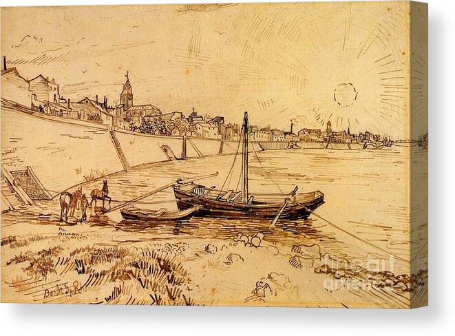 Vincent Van Gogh Canvas Print featuring the painting Bank of the Rhone at Arles by Celestial Images