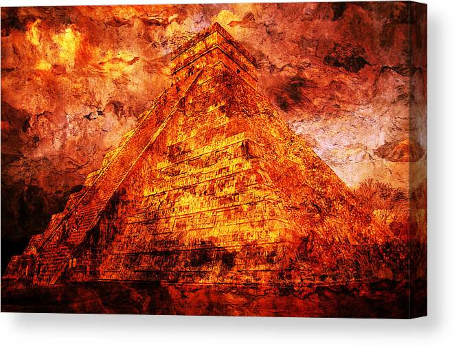 Mayan Digital Art Canvas Print featuring the digital art C H I C H E N . I T Z A . Pyramid by J U A N - O A X A C A