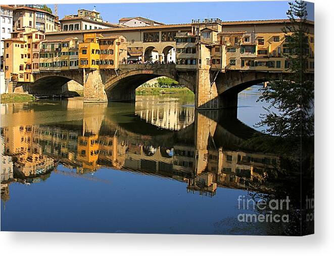 Travel Canvas Print featuring the photograph Ponte Vecchio Reflection by Nicola Fiscarelli