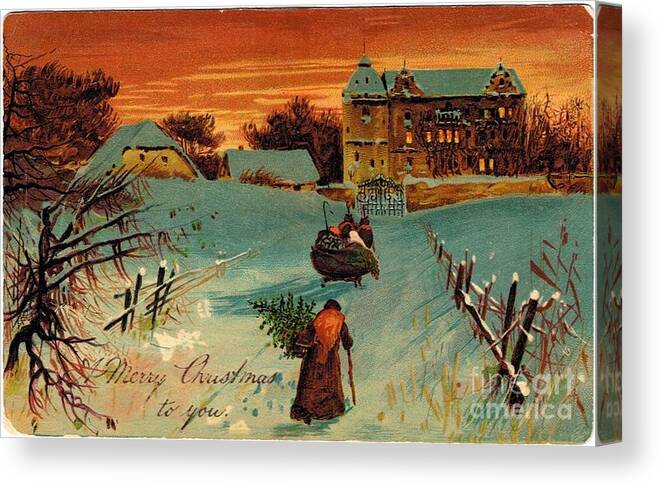 A Merry Christmas To You Vintage Canvas Print featuring the painting A merry Christmas to you vintage #1 by Vintage Collectables