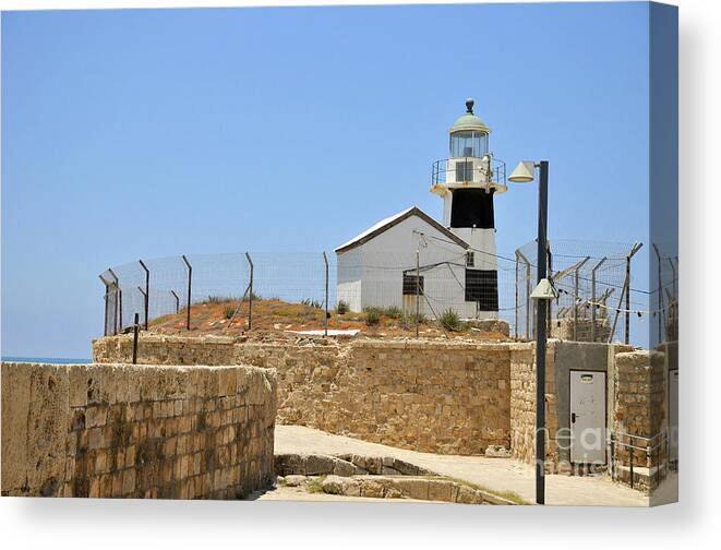 Lighthouse Canvas Print featuring the photograph Acre, The lighthouse #1 by Shay Levy