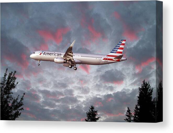 American Airlines Canvas Print featuring the digital art American Airlines Airbus A321 #1 by Airpower Art