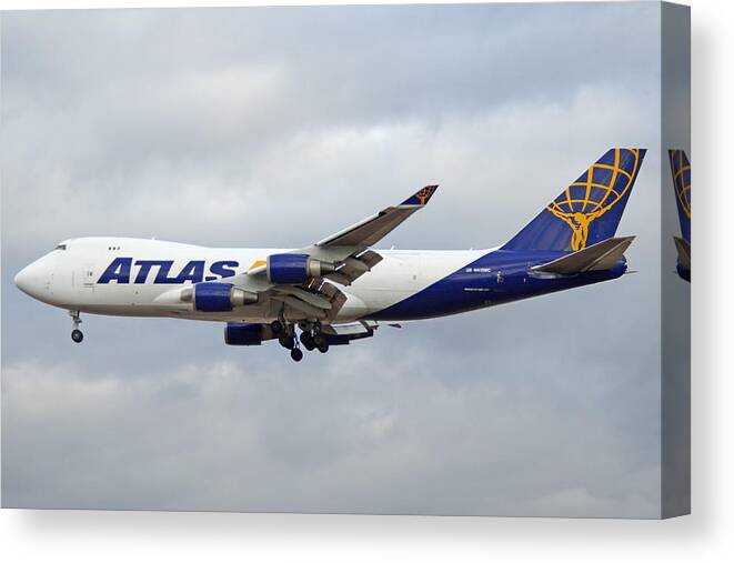 Airplane Canvas Print featuring the photograph Atlas Air Boeing 747-47UF N415MC Phoenix Sky Harbor December 23 2015 #1 by Brian Lockett