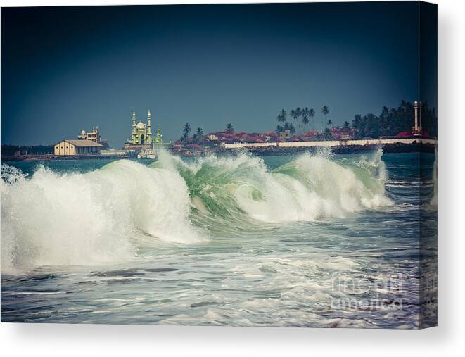 Water Canvas Print featuring the photograph Big wave on the coast of the Indian ocean Kerala India #1 by Raimond Klavins