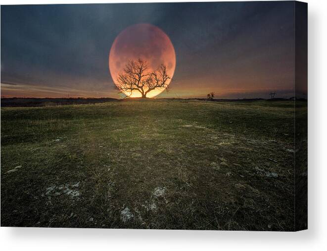 Blue Super Blood Moon Canvas Print featuring the photograph Blood Moon #1 by Aaron J Groen