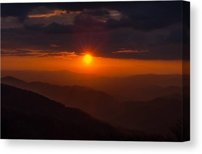 Blue Ridge Parkway Canvas Print featuring the photograph Blue Ridge Sunset #3 by Brenda Jacobs