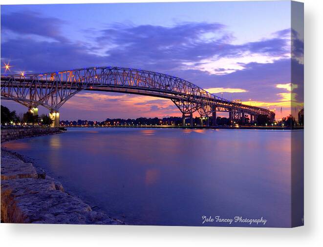 Bluewater Canvas Print featuring the photograph Bluewater Bridge at Sunset #1 by Jale Fancey