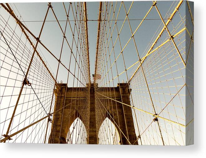 Brooklyn Bridge Canvas Print featuring the photograph Brooklyn Bridge Wires by Alissa Beth Photography