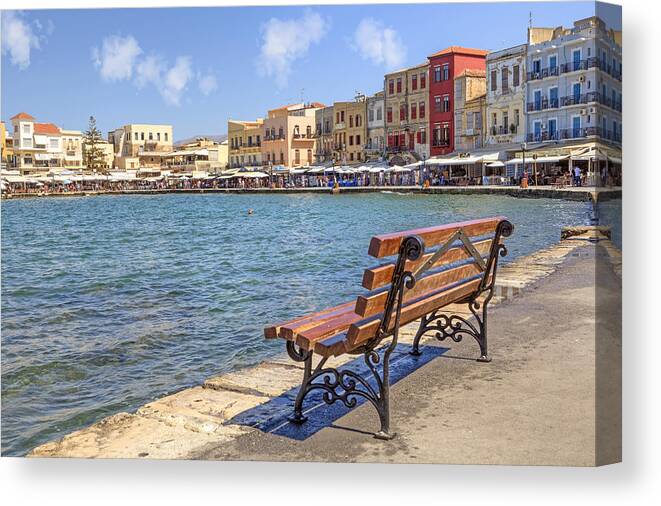 Venetian Harbor Canvas Print featuring the photograph Chania - Crete #1 by Joana Kruse