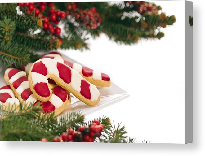 Icing Sugar Canvas Print featuring the photograph Christmas Cookies Decorated With Real Tree Branches #1 by U Schade