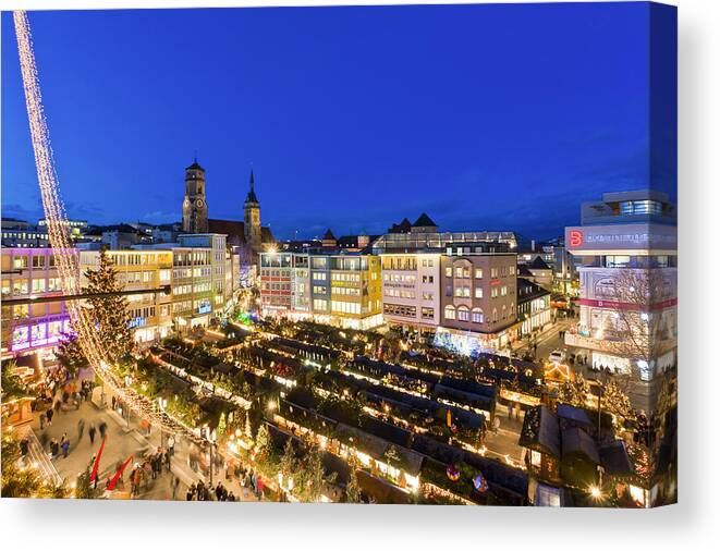 Shopping Canvas Print featuring the photograph Christmas market in Stuttgart #1 by Werner Dieterich