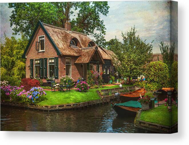 Netherlands Canvas Print featuring the photograph Fairytale House. Giethoorn. Venice of the North by Jenny Rainbow