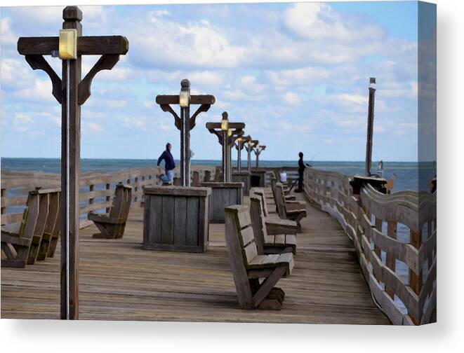Fishing Pier Canvas Print featuring the painting Fishing Pier 7 #1 by Jeelan Clark
