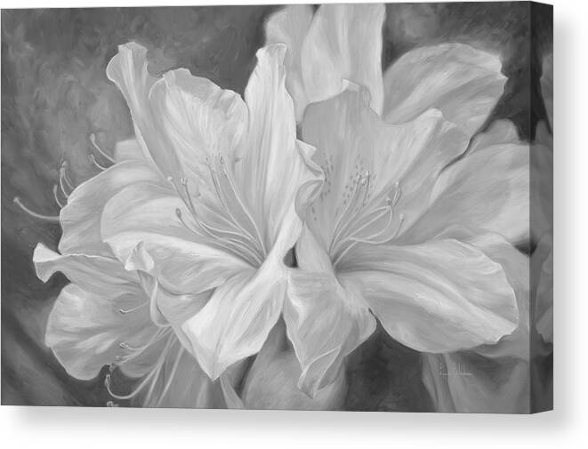 Flowers Canvas Print featuring the painting Fleurs Blanches - Black and White by Lucie Bilodeau