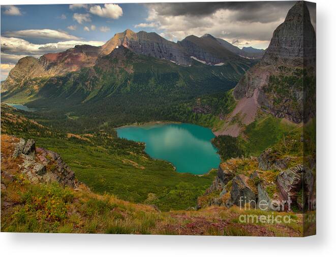 Grinnell Canvas Print featuring the photograph Grinnell Lake In The Northern MT. Rockies by Adam Jewell