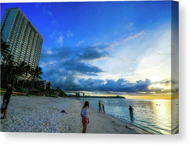 Usa Canvas Print featuring the photograph Guam Tumon Beach Sun Set #1 by Street Fashion News