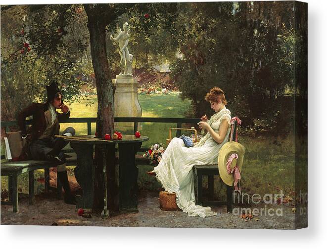 In Love By Marcus Stone Canvas Print featuring the painting In Love by Marcus Stone