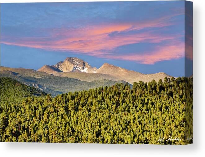 Beauty In Nature Canvas Print featuring the photograph Longs Peak at Sunrise by Jeff Goulden