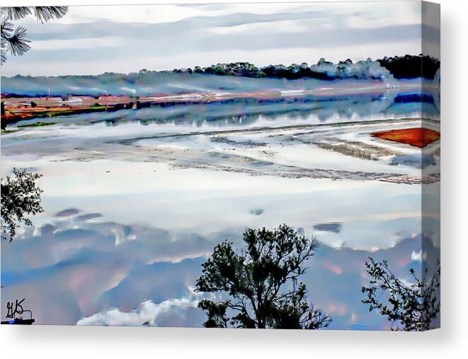 Misty Canvas Print featuring the photograph Misty Morning on Spring Lake #1 by Gina O'Brien
