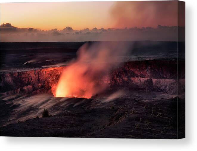 Halemaumau Crater Canvas Print featuring the photograph Morning Eruption by Nicki Frates