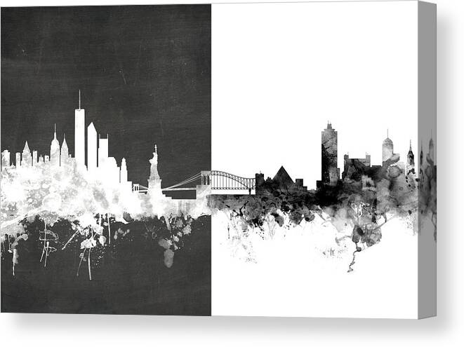 New York Canvas Print featuring the digital art New York Memphis Skyline Mashup #1 by Michael Tompsett