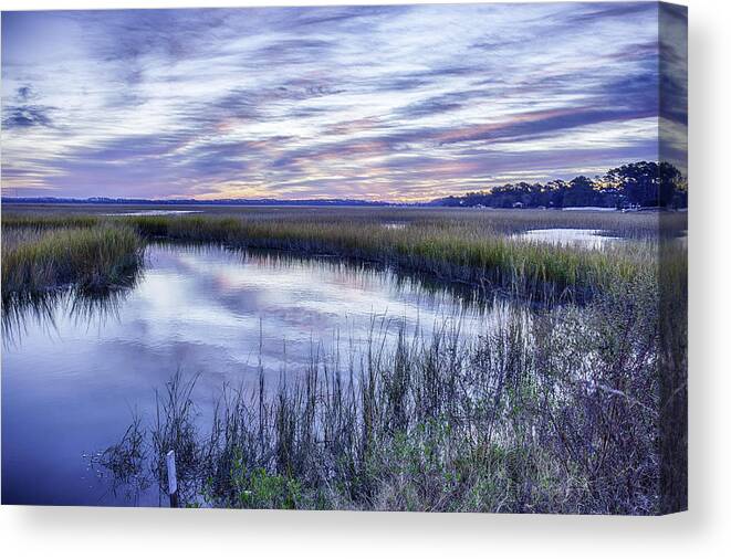 Oak Island Canvas Print featuring the photograph Oak Island Marsh Sunrise by Nick Noble
