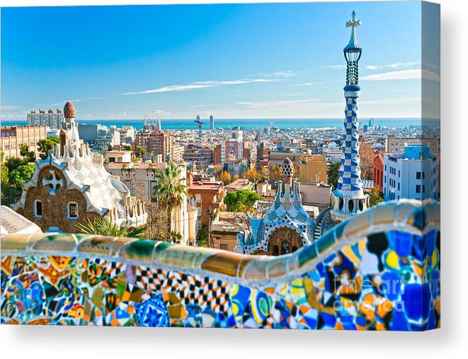 Architecture Canvas Print featuring the photograph Park Guell Barcelona #1 by Luciano Mortula