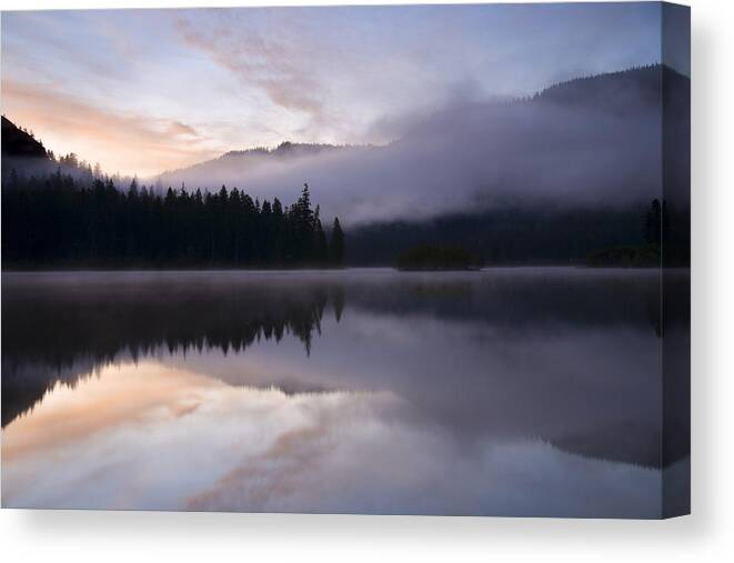 Fog Canvas Print featuring the photograph Clear Lake Pastel Dawn by Michael Dawson