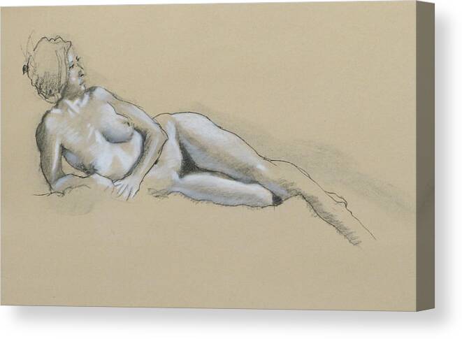 Nude Canvas Print featuring the drawing Reclining Nude 2 #1 by Robert Bissett