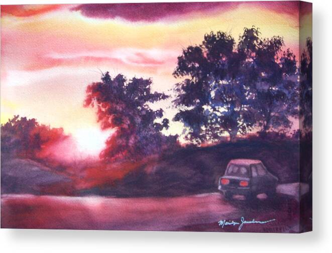 Sunset Canvas Print featuring the painting Road to Fargo #1 by Marilyn Jacobson