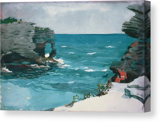 Rocky Shore Canvas Print featuring the painting Rocky Shore, Bermuda #1 by Winslow Homer