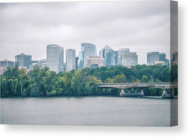 Skyline Canvas Print featuring the photograph Rosslyn Distric Arlington Skyline Across River From Washington D #1 by Alex Grichenko