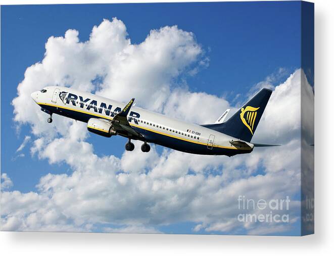Ryanair Canvas Print featuring the digital art RyanAir Boeing 737 EI-EBD by Airpower Art