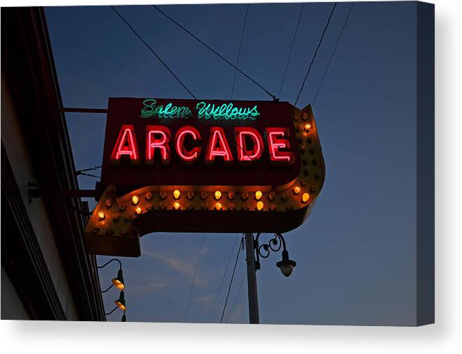 Salem Canvas Print featuring the photograph Salem Willows Arcade Sign #2 by Toby McGuire