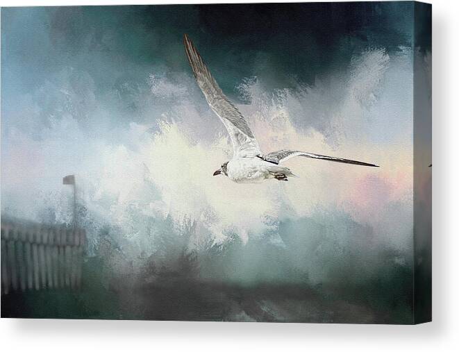 Flight Canvas Print featuring the photograph Seagull in Flight #1 by Sennie Pierson