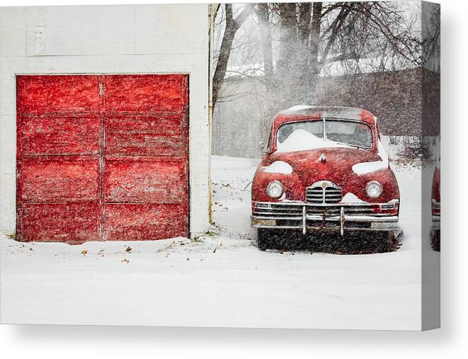 Red Canvas Print featuring the photograph Snowed In #1 by Todd Klassy